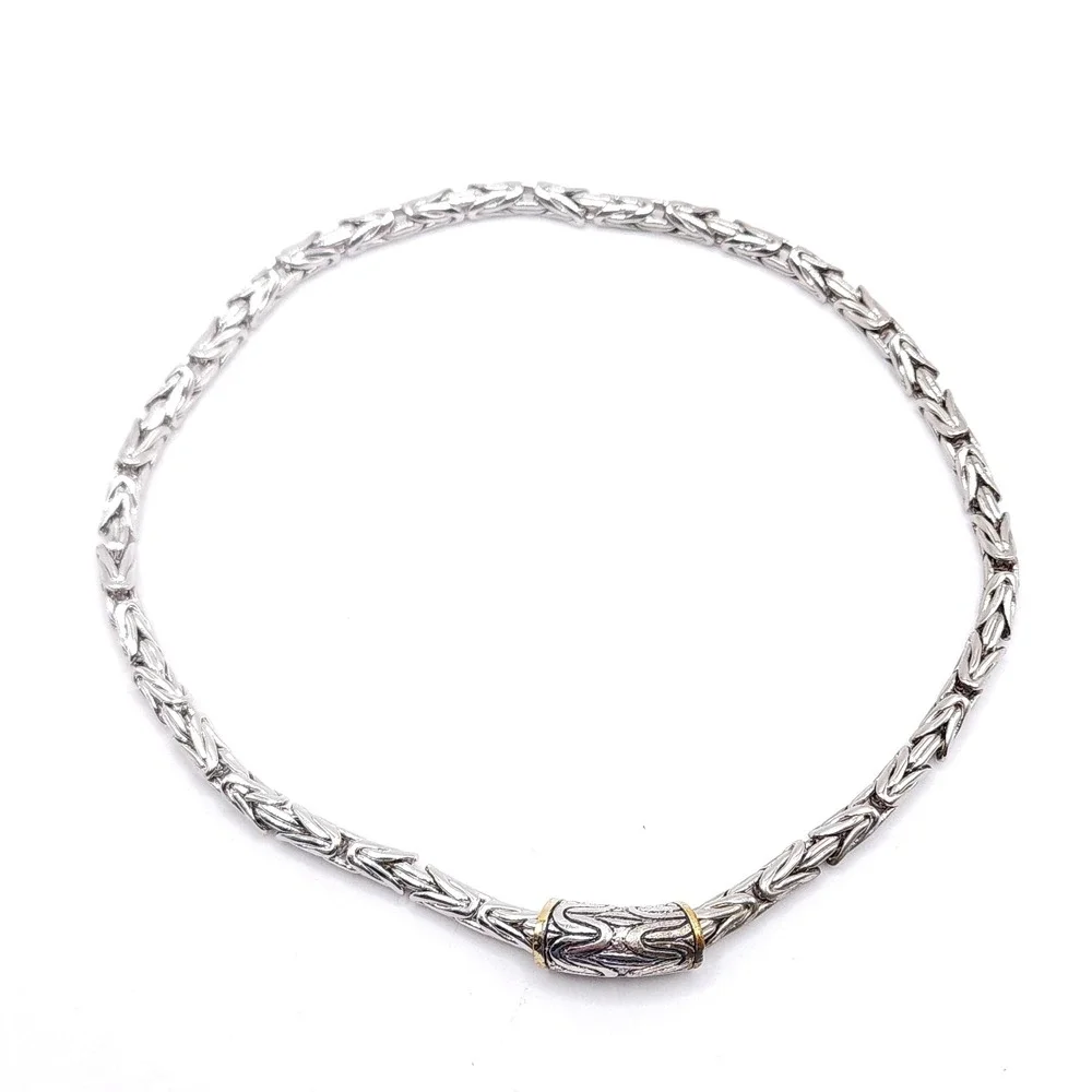 Byzantine Chain Necklace Silver Gold 18in